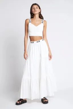 Aje Bardot Logo Tiered Midi Skirt White Size 6 for rent on The Volte - image 2