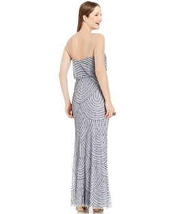 Adrianna Papell Beaded Blouson Dress - Silver/Grey for rent on The Volte - image 2