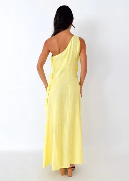 Gingham & Heels Madro One Shoulder Midi Dress Lemon Size 8 for rent on The Volte - image 2