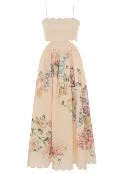 Zimmermann Halliday Scallop Midi Dress Cream Watercolour Floral Size 0 / AU 8 for rent on The Volte - image 4