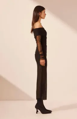 Shona Joy Mira Long Sleeve Off Shoulder Midi Dress Black Size 12 for rent on The Volte - image 2