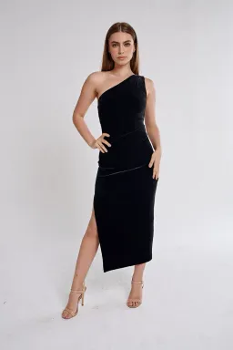 Bec & Bridge Oliviane Asym Midi Dress Black Size 10 for rent on The Volte - image 1