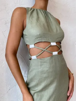 Sir the Label Mayra Deconstructed Maxi Dress In Sage Size 6  for rent on The Volte - image 3