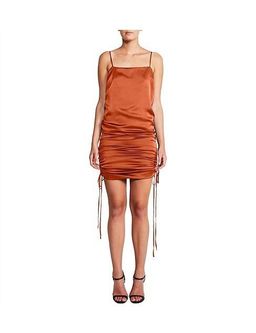 Shona Joy Satin Ruched Dress Rust Size 6 for rent on The Volte - image 1