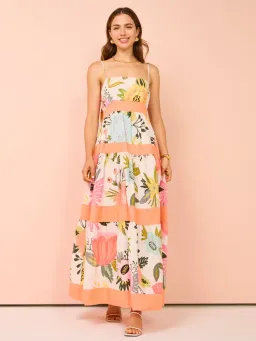 By Nicola Monet Tiered Maxi Dress In Potpourri/Melon Size 10 for rent on The Volte - image 1