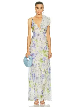 Zimmermann Natura Feather Slip Gown In Blue Floral Size 0 / AU 8 for rent on The Volte - image 1