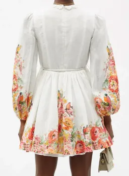 Zimmermann Mae Embellished Floral Print Linen Mini Dress Ivory Size 0P / AUS 6P for rent on The Volte - image 3