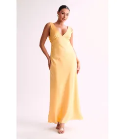 MESHKI Nadia Maxi Satin Dress With Back Cowl Lemon Size 12 for rent on The Volte - image 1