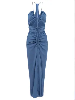 Christopher Esber  Multi Panel Disconnect Ruched Halter Dress Lapis Size 14 AU for rent on The Volte - image 4