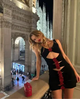 Magda Butrym V Neck Bandage Red Rose Black Dress Black Size 34/ AU 6 for rent on The Volte - image 3