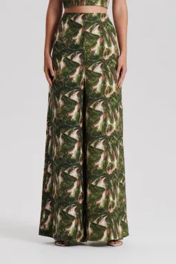 Scanlan Theodore Italian Printed Linen Bralette in Size 10 & Trouser in Size 8 Set Khaki for rent on The Volte - image 3