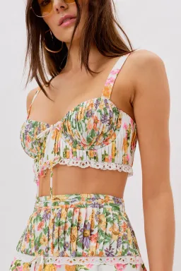 For Love and Lemons Rosalyn Crop Top Size XS and Mini Skirt Size XXS Set Floral for rent on The Volte - image 3