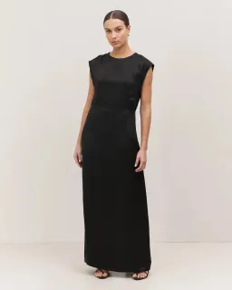 Minima Esenciales Lillian Linear Satin Maxi Dress Black Size 10 for rent on The Volte - image 1