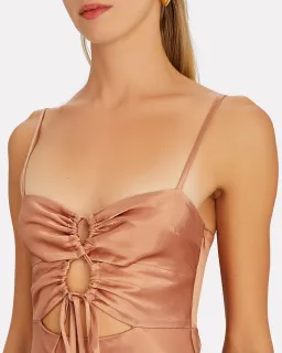 Shona Joy Eloise Lace Up Midi Dress in Caramel Size 6 for rent on The Volte - image 2