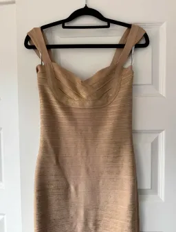 Herve Leger Sweetheart Banded Foil Gown Gold in Size XS/ AU 6 for rent on The Volte - image 2