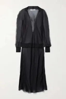 Christopher Esber Ruffled Silk Georgette Maxi Dress in Black Size AU 4 for rent on The Volte - image 4