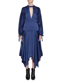 Self Portrait Handkerchief Hem Satin Midi Dress Blue Size 14 for rent on The Volte - image 1