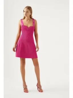 Aje Amber Knit Tie Shoulder Mini Dress Pink Size AU 10 for rent on The Volte - image 1