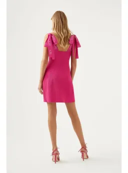 Aje Amber Knit Tie Shoulder Mini Dress Pink Size AU 10 for rent on The Volte - image 3