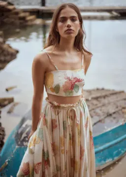 ROOH Collective Summer Crop and Maxi Skirt Set in La Mer Print Size S / AU 8 for rent on The Volte - image 5