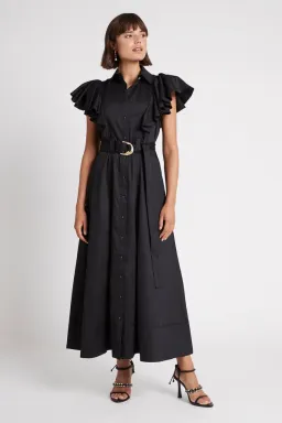 Aje Kindred Frill Sleeve Midi Dress Black Size 6 for rent on The Volte - image 1