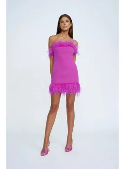 By Johnny Nadia Feather Dress Hot Pink Size AU 10 for rent on The Volte - image 1