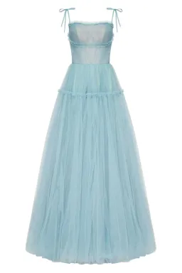 Milla Ocean Wave Tie-straps Tulle Prom Dress Blue Size M / AU 10 for rent on The Volte - image 4