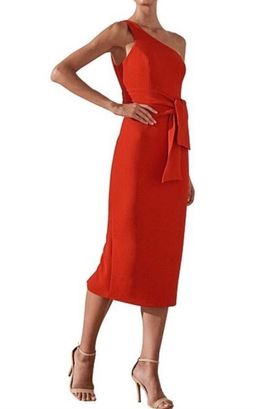 Shona Joy Bryant One Shoulder Midi with Belt Red 8 for rent on The Volte - image 2