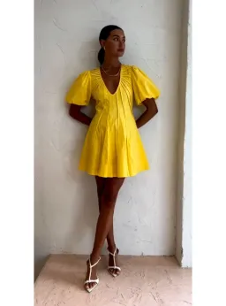 By Nicola Pineapple Mini Dress in Yellow Size AU 8 for rent on The Volte - image 1