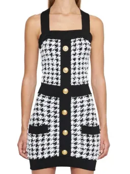 Balmain Pied De Poule Strappy Knit Mini Dress Black/White Size 8 for rent on The Volte - image 2