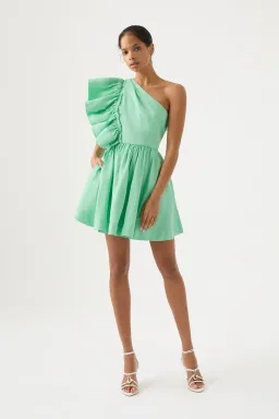 Aje Bonjour Asymmetric Mini Dress Marine Green  Size 8 for rent on The Volte - image 1