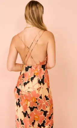 Shona Joy Rosa Silk Plunged Double Strap Maxi Dress in Coral Pink/Multi Size 8 for rent on The Volte - image 3