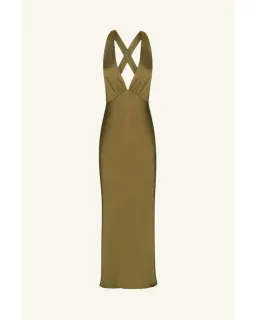 Shona Joy Arienzo Plunged Cross Back Midi Dress Green Olive Size AU 10 for rent on The Volte - image 4