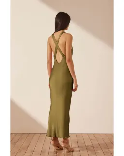 Shona Joy Arienzo Plunged Cross Back Midi Dress Green Olive Size AU 10 for rent on The Volte - image 3