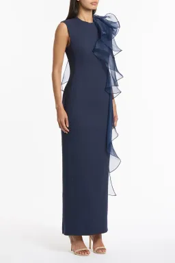 Carla Zampatti Crepe Ruffle Shoulder Gown Navy Size 6 for rent on The Volte - image 2