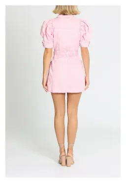 Aje Flora Denim Puff Sleeve Mini Dress Pink Size 8 for rent on The Volte - image 2