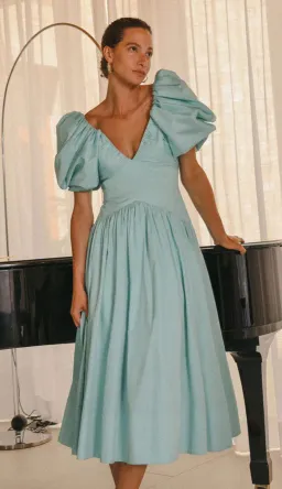 Aje Gabrielle Plunge Midi Dress Spearmint Blue Size 8 for rent on The Volte - image 4
