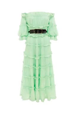 Leo Lin Rue Off Shoulder Tiered Dress Mint Size 12 for rent on The Volte - image 3