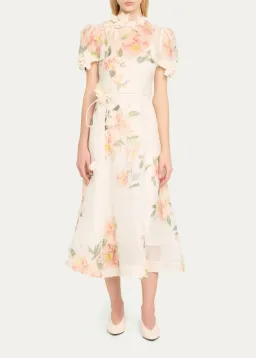 Zimmermann Natura Liftoff Flower Midi Dress Ivory Camellia Size 0 / AU 8 for rent on The Volte - image 1