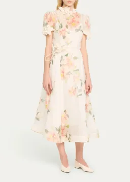 Zimmermann Natura Liftoff Flower Midi Dress Ivory Camellia Size 0 / AU 8 for rent on The Volte - image 2
