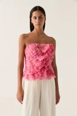Aje Charmed Rosette Ruffle Bustier and Valeria Asymmetric Midi Skirt Set Misty Rose Size 16  for rent on The Volte - image 2