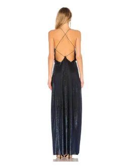 Michael Lo Sordo Alexandra Lame Maxi Dress in Blue Lame Size 6 for rent on The Volte - image 3