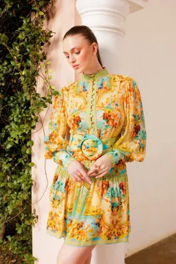 Czarina Summer Garden Button Down Short Dress Yellow Floral Size L / AU 14 for rent on The Volte - image 3