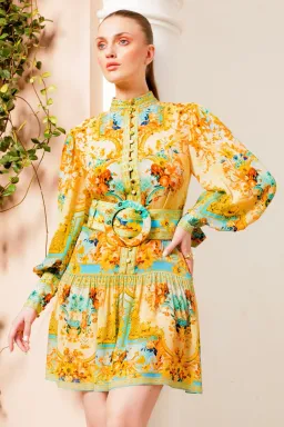 Czarina Summer Garden Button Down Short Dress Yellow Floral Size L / AU 14 for rent on The Volte - image 2