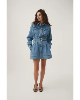Aje Aradia Denim Mini Dress Classic Wash Size AU 4 for rent on The Volte - image 1