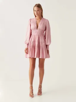Aje Fallingwater Ruched Mini Dress Chalk Pink Size 8 for rent on The Volte - image 1