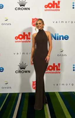 Norma Kamali Halter Turtle Fishtail Gown Chocolate Brown Size 8 for rent on The Volte - image 3