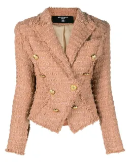 Balmain Double-Breasted Cotton-blend Bouclé Blazer Neutrals Size 8 for rent on The Volte - image 3
