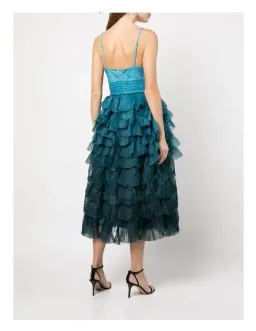 Marchesa Notte Gradient Ruffled Midi Dress Blue Size 8 for rent on The Volte - image 3