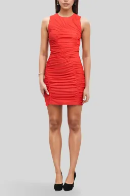 Kookai Bolt Ruched Mini Dress Mandarin Red Size 6 for rent on The Volte - image 1